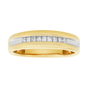 14K Two Tone Gold .25 Ctw Princess Cut Diamond Men's Wedding Band