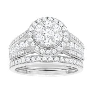 14K White Gold Round Cluster Water Under the Bridge Design Set