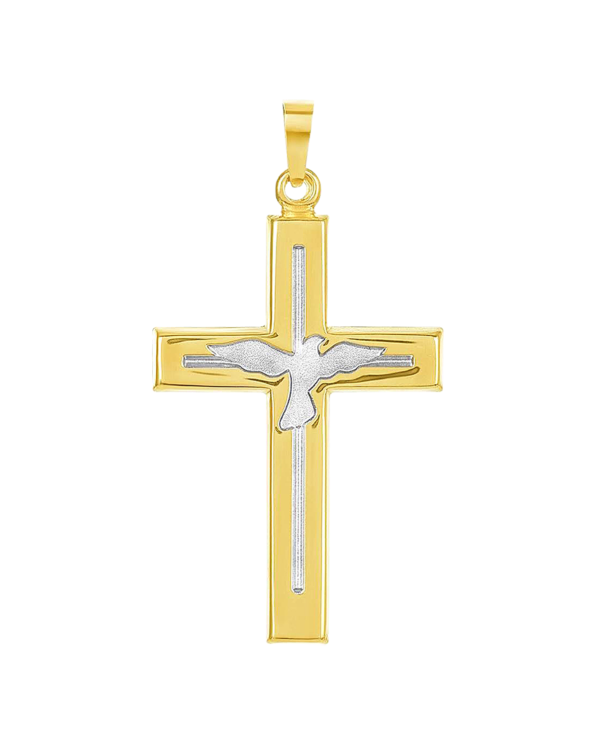 woman showcasing Don Roberto Jeweler's religious necklace with a cross pendant 